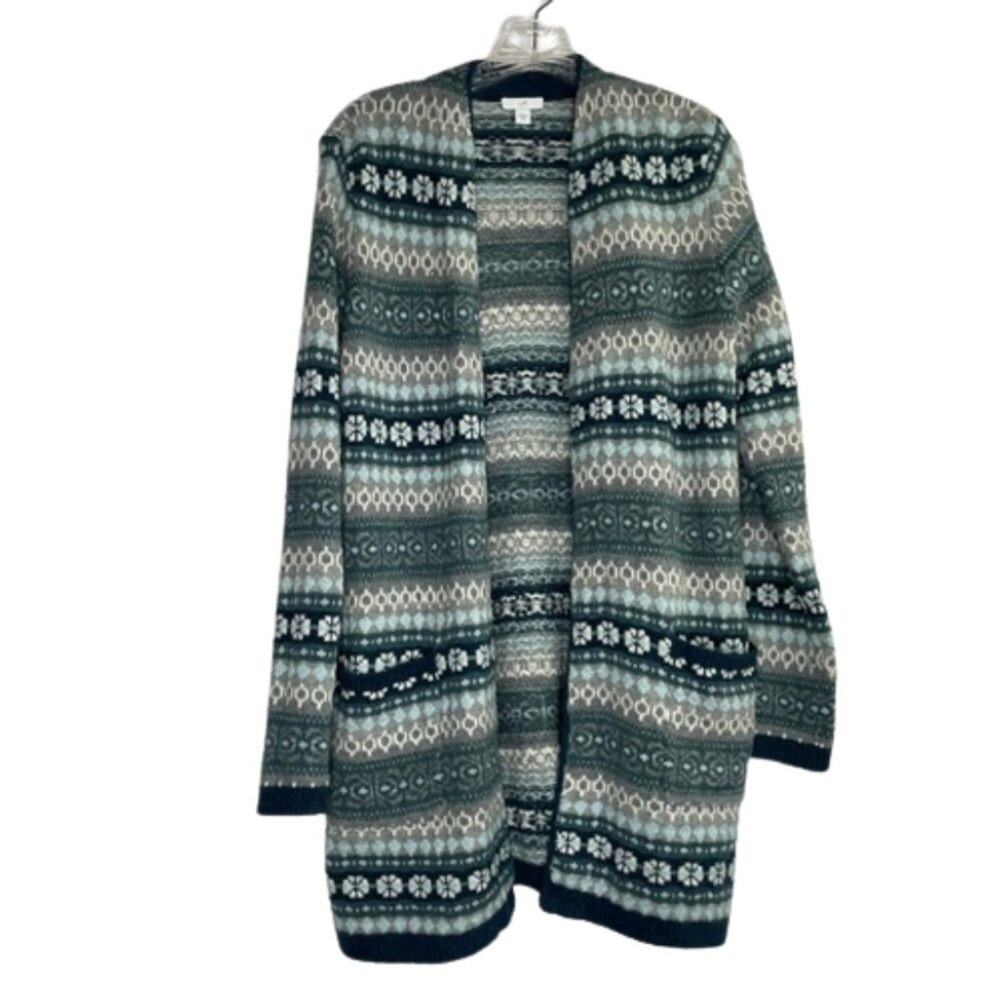J. Jill Nordic Fair Ilse blue cardigan sweater wool blend size XS